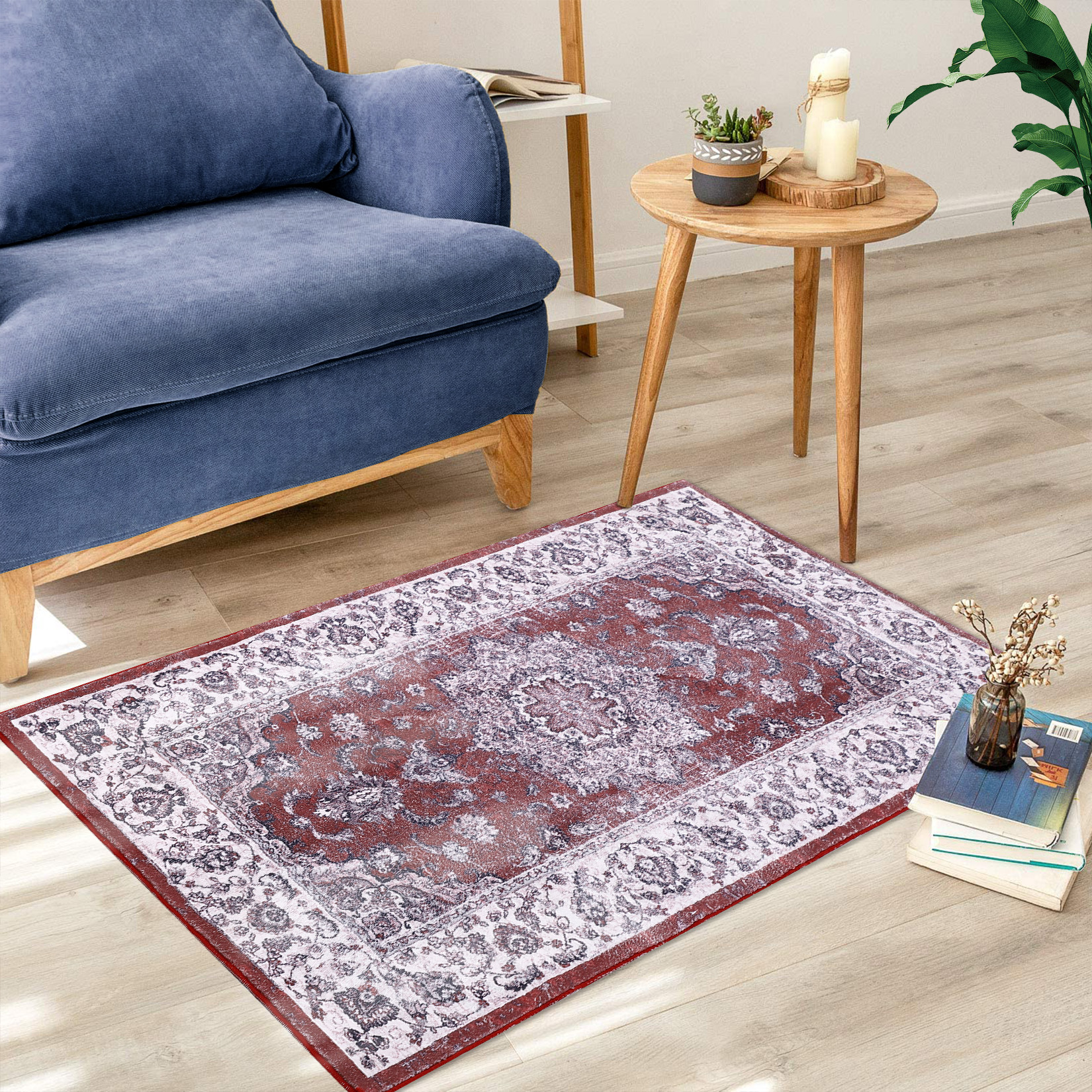 Persion Distressed Rug ZACOO 2'x3' Small Rug Persian Tribal Area Rugs Stain Resistant Vintage ...