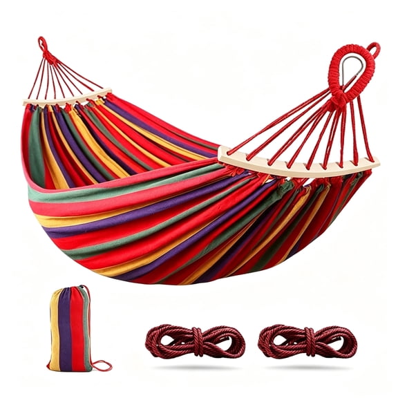 Double Canvas Camping Hammock, 1200 lb Capacity with Spreader Bars and Tree Straps, Portable Outdoor Hammock, Multicolor