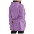 thumbnail image 4 of Women's Long Sleeve Oversized Pullover Sweatshirt Solid Color Hoodie with Pockets Fall Winter Clothes for Women (Purple M), 4 of 8