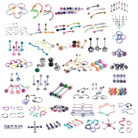 BodyJ4You 120 PCS Body Piercing Lot Belly Ring Labret Tongue Eyebrow Tragus Barbells 14G 16G Mix (Best Belly Piercing Jewelry)