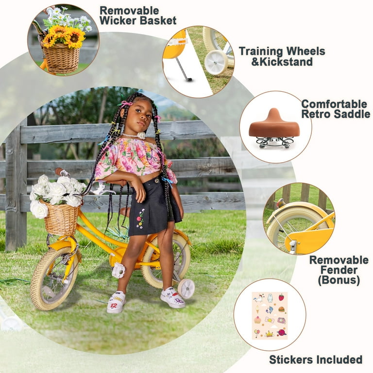 Free Shipping Glerc 18 inch Kids Girls Bike for Girls Ages 4 5 6 7 8 9 Year Old Yellow Walmart Walmart