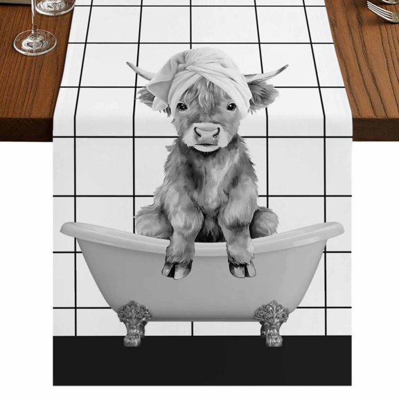 Table Runners 72 Inches Long Dress Scarves, Vintage Grey Yak Farmhouse Kitchen/Dining Table Runner, Coffee Tablerunners, Bathtub Farmhouse Retro Art 14x72 Inch