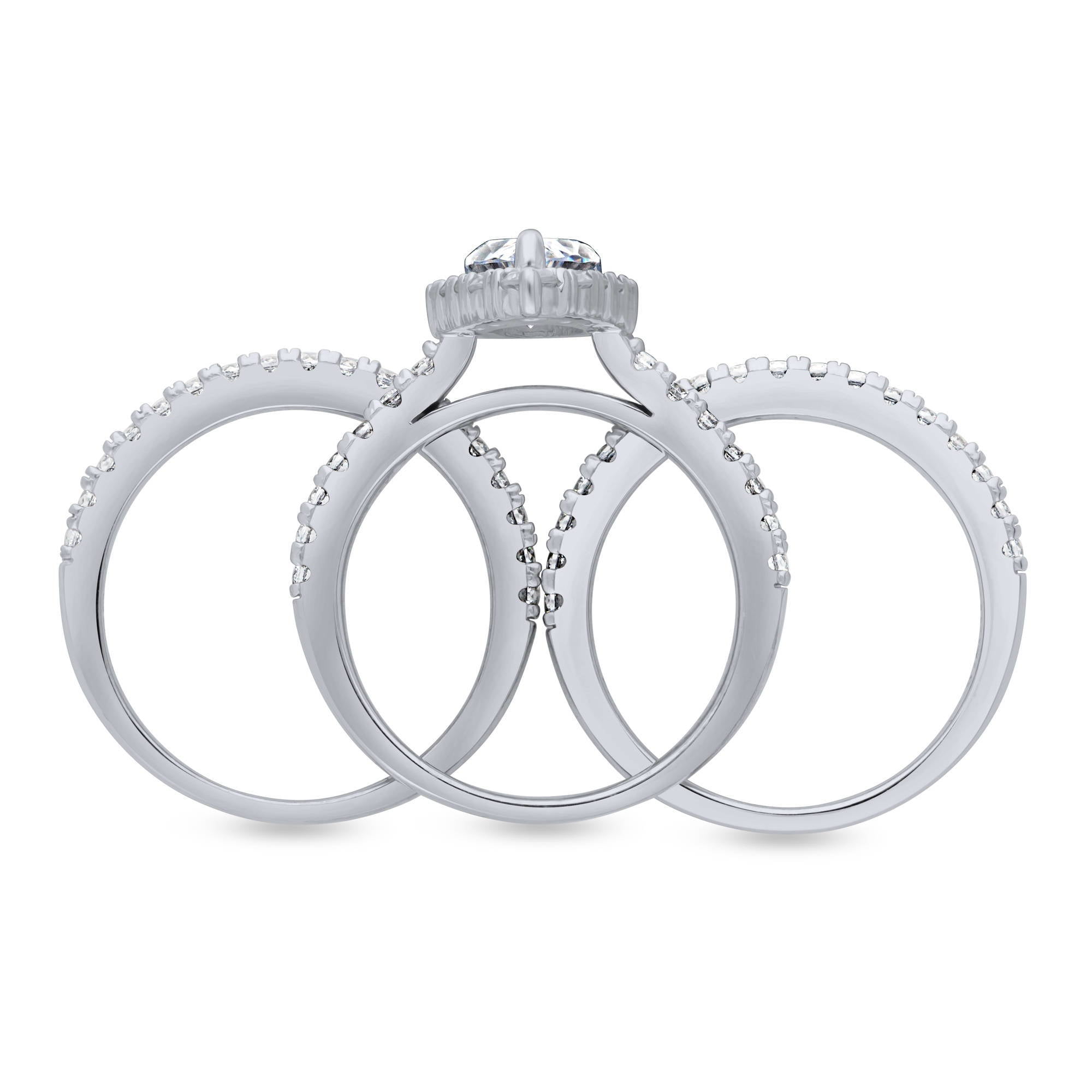 BERRICLE Sterling Silver Halo Wedding Engagement Rings Pear Cut Cubic Zirconia CZ Ring Set for Women, Rhodium Plated Size 4