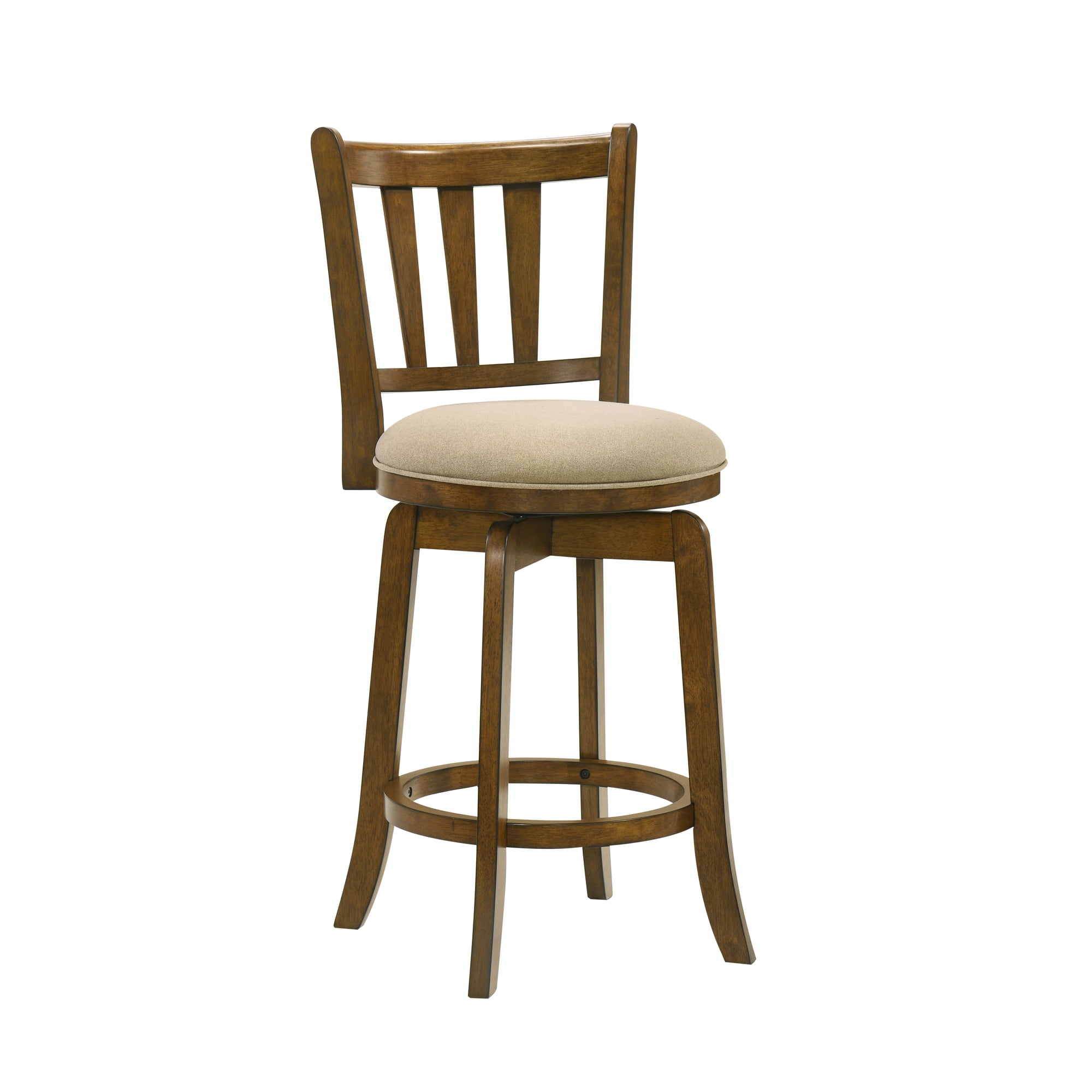Wren Modern Farmhouse Swivel Wood Counter Height Kitchen Bar Stool in Sepia Brown Finish with Light Scone Fabric Upholstered Seat - Set of 4