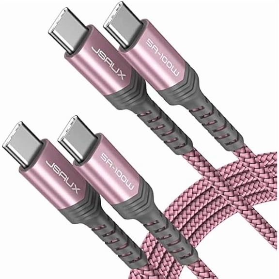 100W USB C to USB C Cable for iPhone 17, USBC Type C Charge Cord 5A Fast Charging Compatible with iPhone 17 Air 16 15 Pro Max Samsung Galaxy S25 S24 MacBook iPad Pro (2-Pack, 6.6ft) Pink
