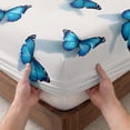 thumbnail image 3 of Twin Sze Fitted Sheet Set - Blue Butterfly Coastal 2 Piece Bedding Sets 16" Deep Pocket Fitted Sheet with 1 Pillowcase, Summer Beach Ocean Nautical Brushed Microfiber Hotel Luxury Bed Sheets, 3 of 9