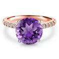 thumbnail image 3 of Gem Stone King 10K Two Tone Gold Purple Amethyst and Lab Grown Diamond Engagement Ring for Women | 3.55 Cttw | Round 10MM | Gemstone February Birthstone | Size 8, 3 of 6