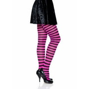 Leg Avenue Women's Nylon Striped Tights, Black/Neon Pink, One Size