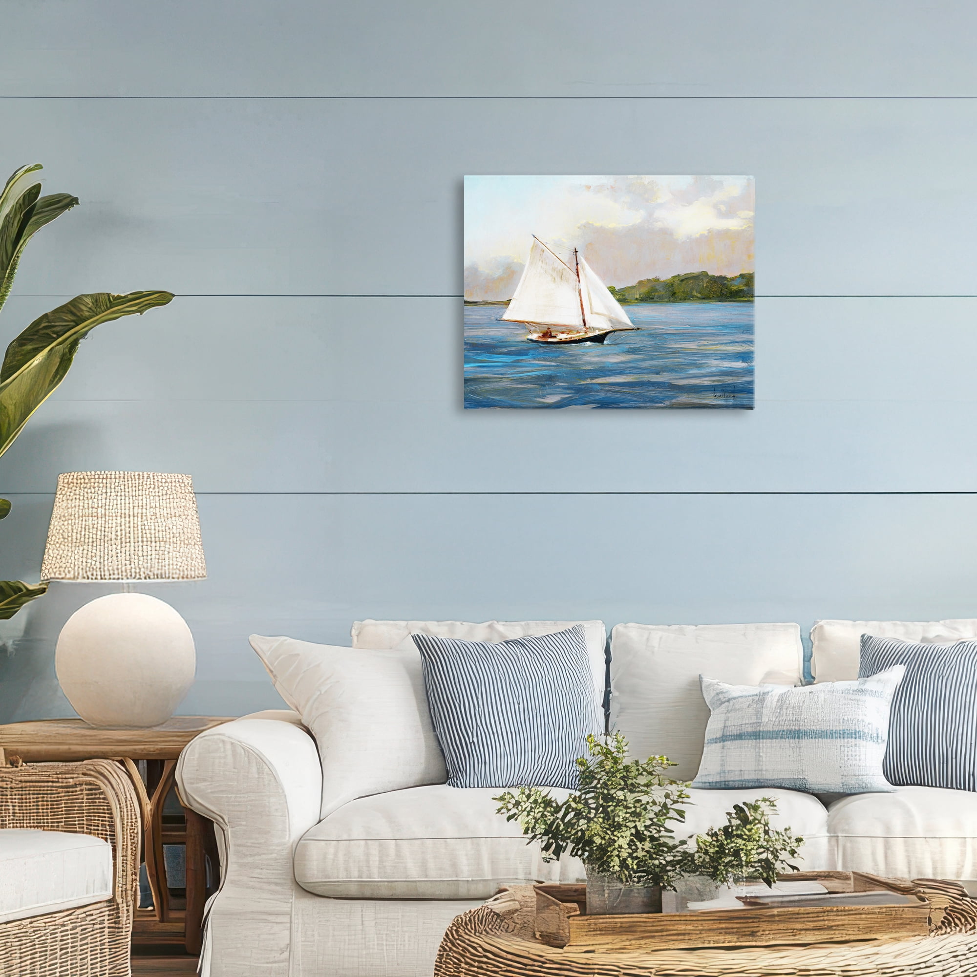 Stupell Industries White Sailboat on Calm Blue Sea Canvas Wall Art, design by Katie Swatland