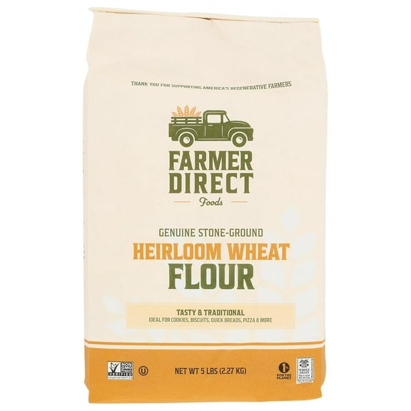 Pack of 8, Farmer Direct Foods Genuine Stone-Ground Heirloom Wheat Flour, 5 lb