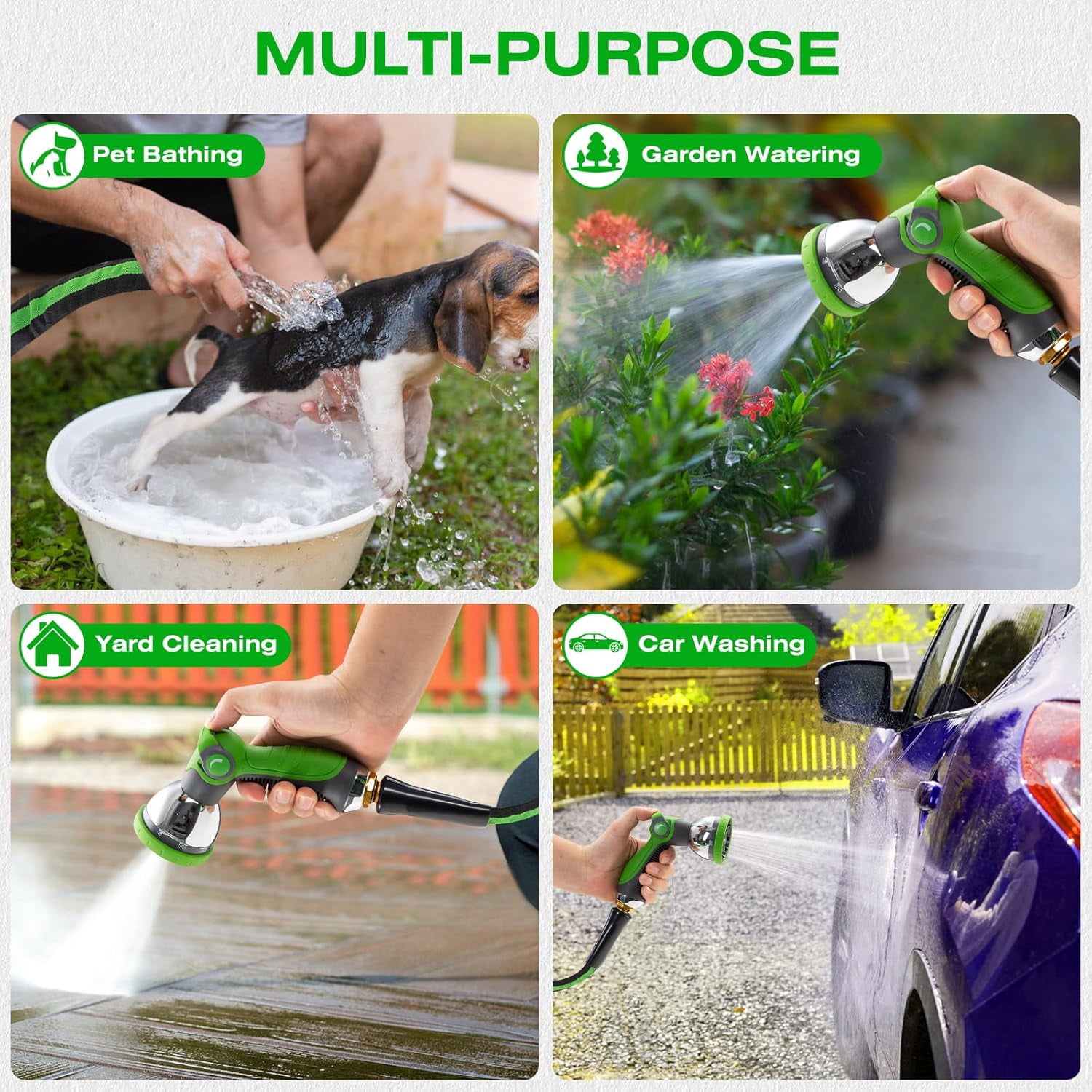 50FT Lightweight  Flexible Garden Hose - Kink-, Non-Expanding, Easy Storage for Yard Lawn Outdoor Use (Black-Green)