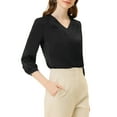 thumbnail image 4 of INSPIRE CHIC Women's Satin Blouse Casual Solid Long Sleeve V Neck Top Shirts S Black, 4 of 6