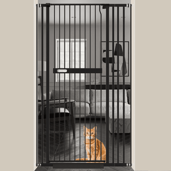 Fairy Baby 70.8" Extra Tall Pet Cat Gate 29.99-37.72" Wide Pressure Mounted Walk Through Black Metal
