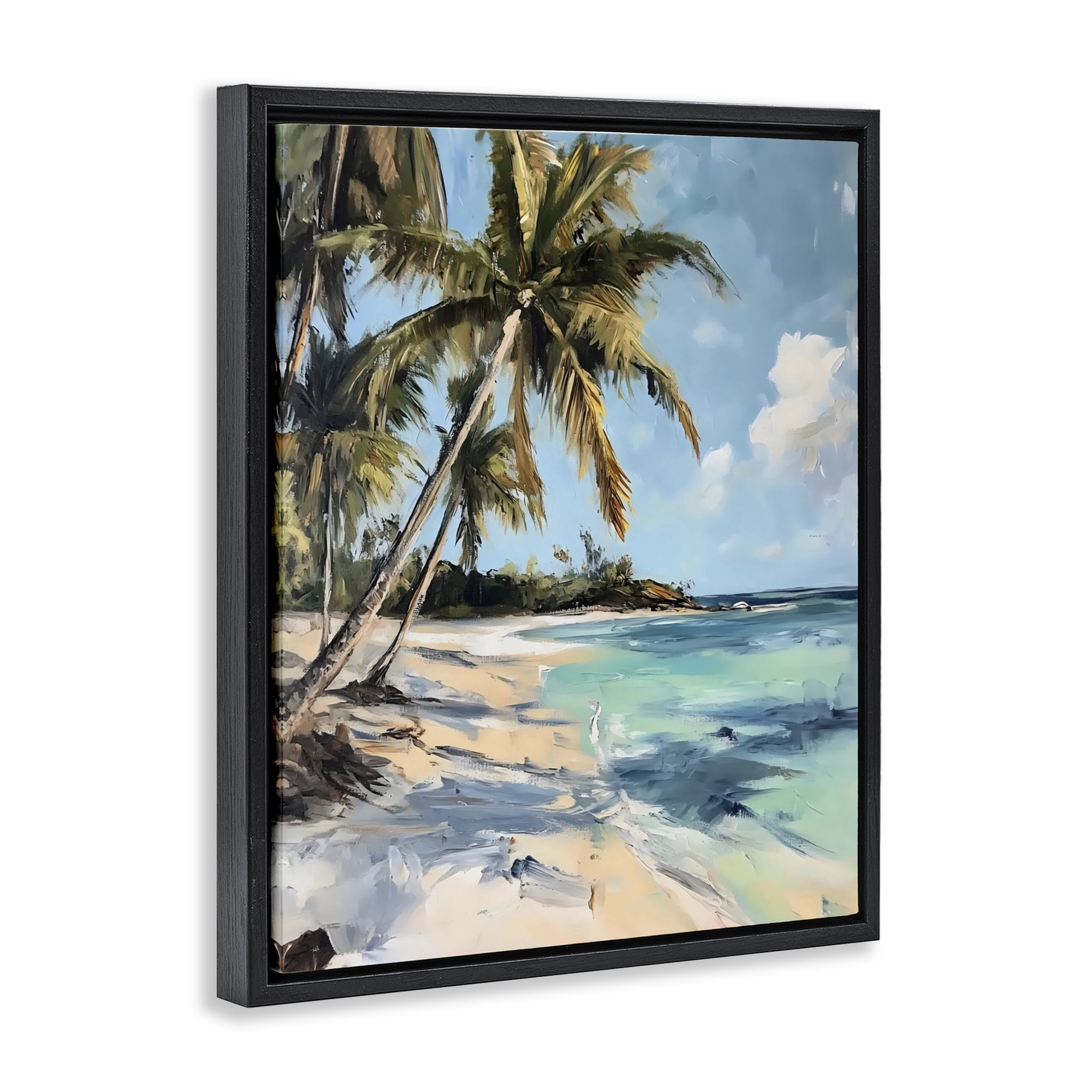 Stupell Industries Tropical Coastline Palm Frond Shadows Black Framed Floater Canvas Wall Art, design by Franklyn Gregory