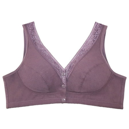 

Wireless Bras with Support and Lift Front Buckle Embroidered Gathered Thin Cotton Support Bra for Women Full Coverage and Lift Gray 44