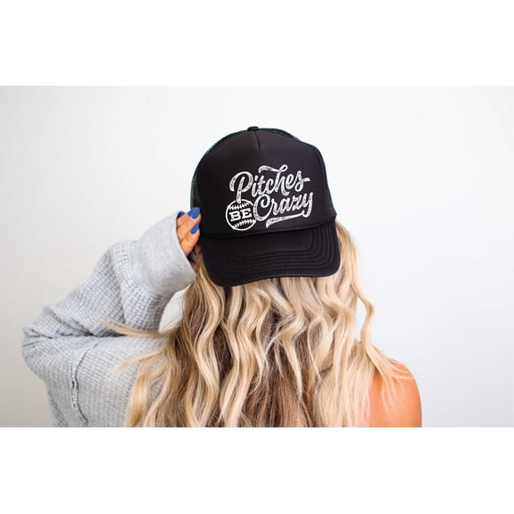 Southern Attitude Designs- Pitches be Crazy Baseball/Softball- Black Unisex Foam Trucker Hat
