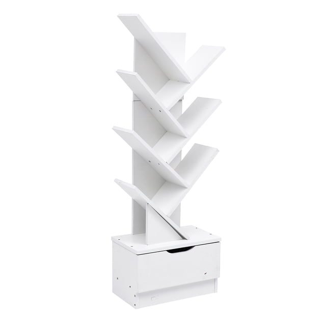 OULII 1Pcs Solid Wood Bookcase White Wooden Multi Layer for Living Room Design
