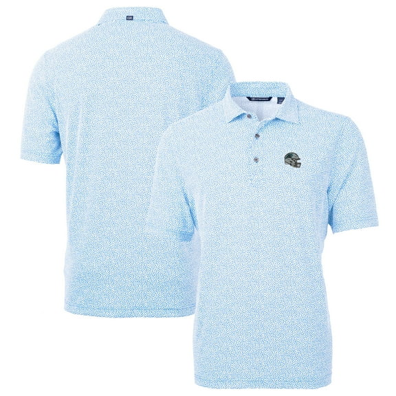 Men's Cutter & Buck  Light Blue Carolina Panthers Helmet Virtue Eco Pique Botanical Print Recycled Polo