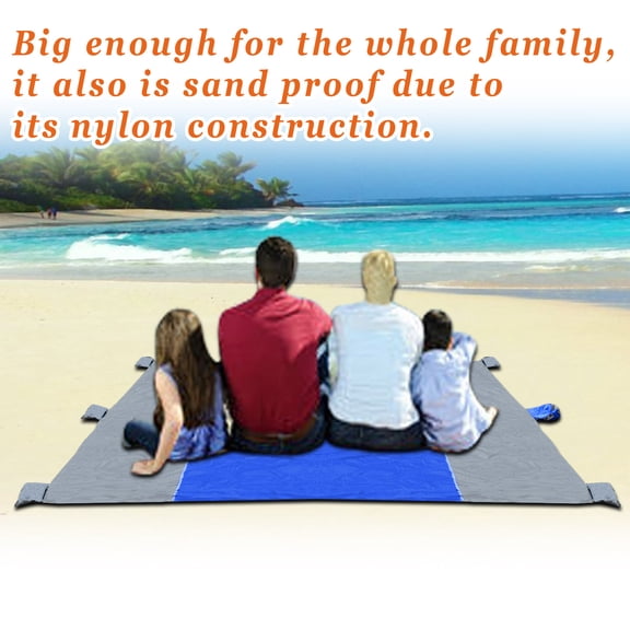 Strong Camel 9' x 7' Large Sand Escape Beach Blanket / Portable Picnic Blanket w 6 Corner Pockets , Nylon Beach Cushion