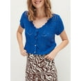 thumbnail image 3 of Gupgi Crochet Tops for Women Knitted Cutouts Vest Hollow Out Short Sleeve Button Down Crop Tops, 3 of 7