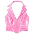thumbnail image 4 of Camisola de látex con efecto mojado y cuello halter de piel sintética, chaleco de charol brillante, solapa con muescas, escote en V profundo, cremallera frontal, chaleco ajustado, 4 of 5