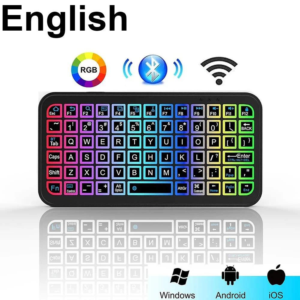 Bluetooth 5inch Mini Wireless Keyboard Keycups 7 Colors Back Light English Rechargeable Keyboard for Phone iPad PC Android ISO