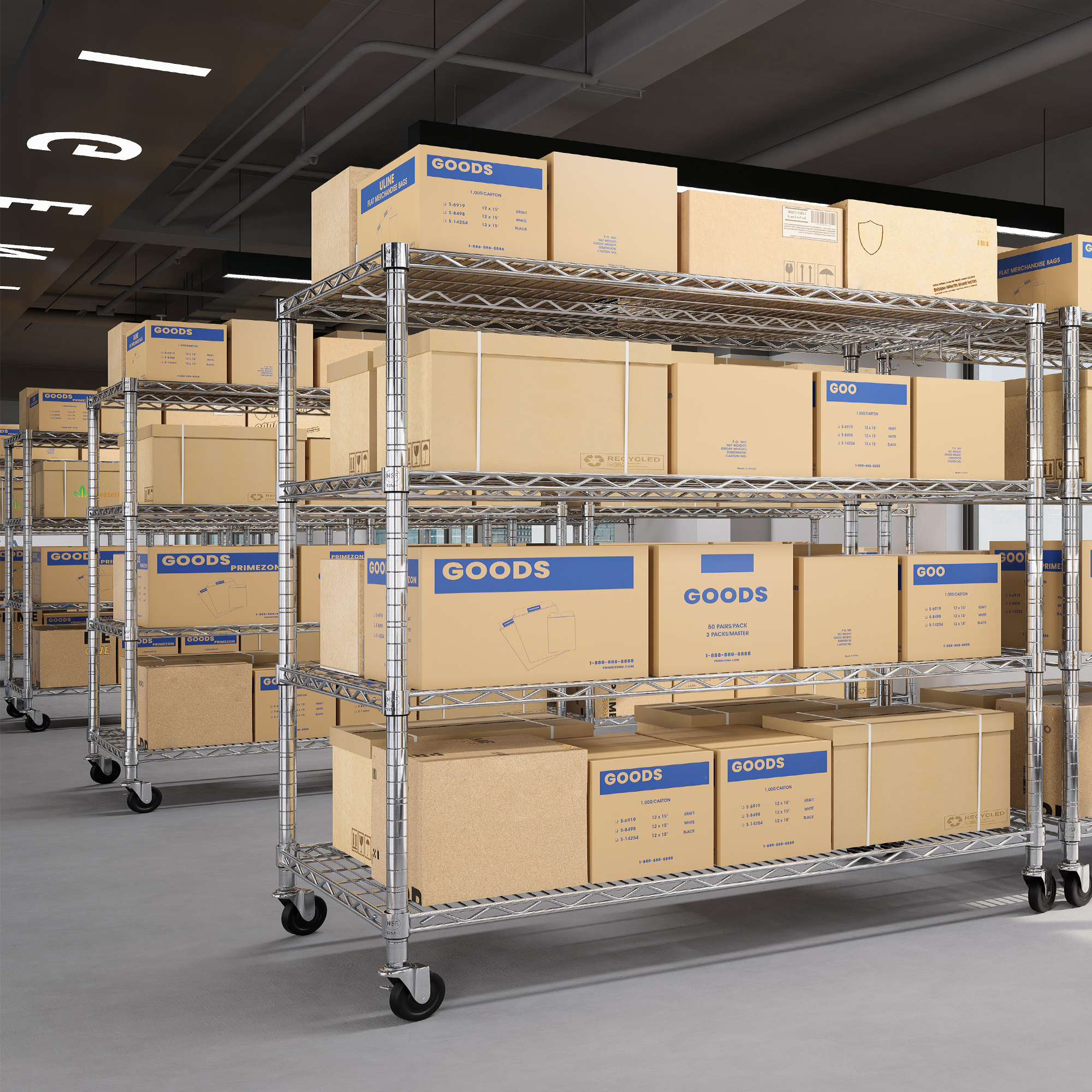 TrumanPick 4-Tier Garage Shelving Unit, 55.5"W x 24"D x 76"H NSF Wire Shelf Metal Large Storage Shelves, Heavy Duty Adjustable Wire Rack 2400 LBS Capacity, Chrome