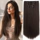 thumbnail image 1 of Extensiones de cabello marrón oscuro StrRid Clip en extensión recta 22 pulgadas de largo sintético negro grueso clips en postizos para mujeres 5 piezas rubia rizada ondulada 18 pulgadas fácil instalac, 1 of 5