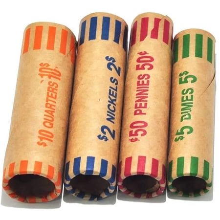L LIKED 256 Assorted Preformed Coin Wrappers Rolls - Quarters Pennies Nickels and Dimes (256 Assorted)