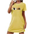 thumbnail image 3 of Sakmal Pyjama de Noël pour Femmes Grande Taille Confortable Jaune Robe de Nuit Ultra Douce à Manches Courtes Col Ras du Cou Courte à Imprimé Dindes P-2TG, 3 of 4