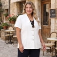 thumbnail image 3 of Agnes Orinda Women's Plus Size Blazers Single Breasted Notched Lapel Short Sleeve Office Jackets 1X White, 3 of 7