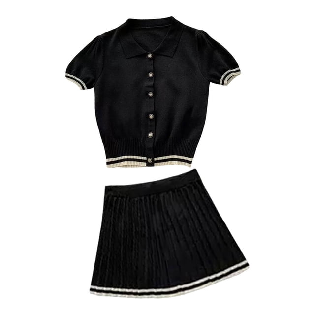 Conjunto de falda plisada Yinane para mujer ropa informal de correr tenis yoga y entrenamiento de golf Negro