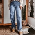thumbnail image 5 of Karymi Capri Pants for Women High Waist Straight Leg Jeans, Center Seam Front Denim Pants with Rolled Cuff, Casual Loose Fit Wide Leg Trousers Biker Shorts Women, 5 of 7