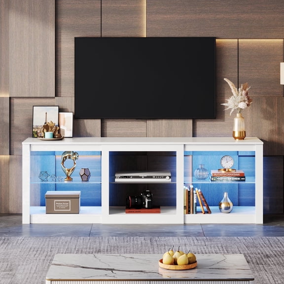 GALAXHERO TV Stand for 55/65/75 Inch, TV Modern Entertainment Center with LED Lights & Adjustable Glass Shelves Sturdy Media Console for Living Room, Bedroom, Gaming White