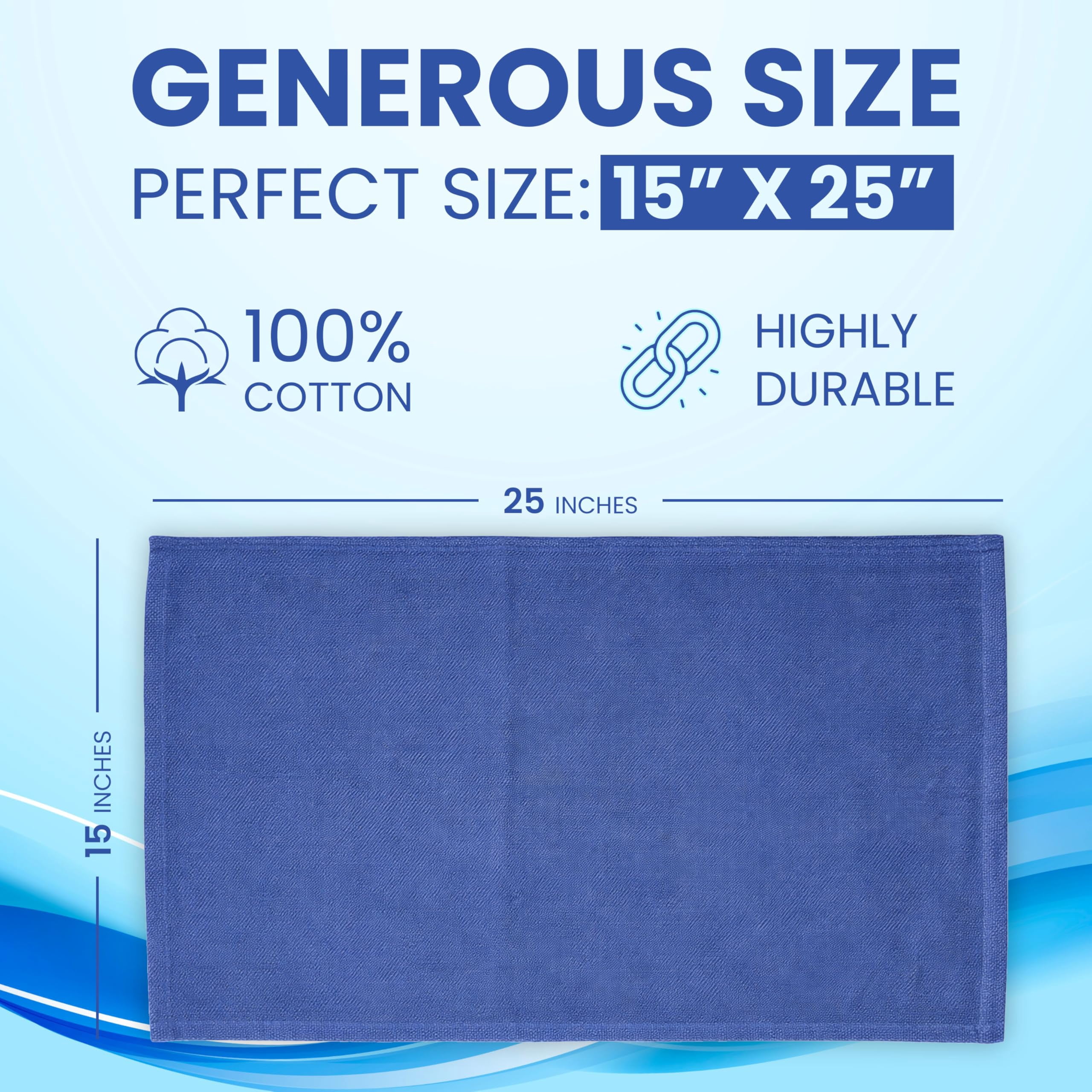SupremePlus New Huck Cleaning Towels 15" x 25" Commercial Window Lint-Free All Purpose 100% Cotton Household Cleaning Cloths & Wipes, Blue, 25 Count