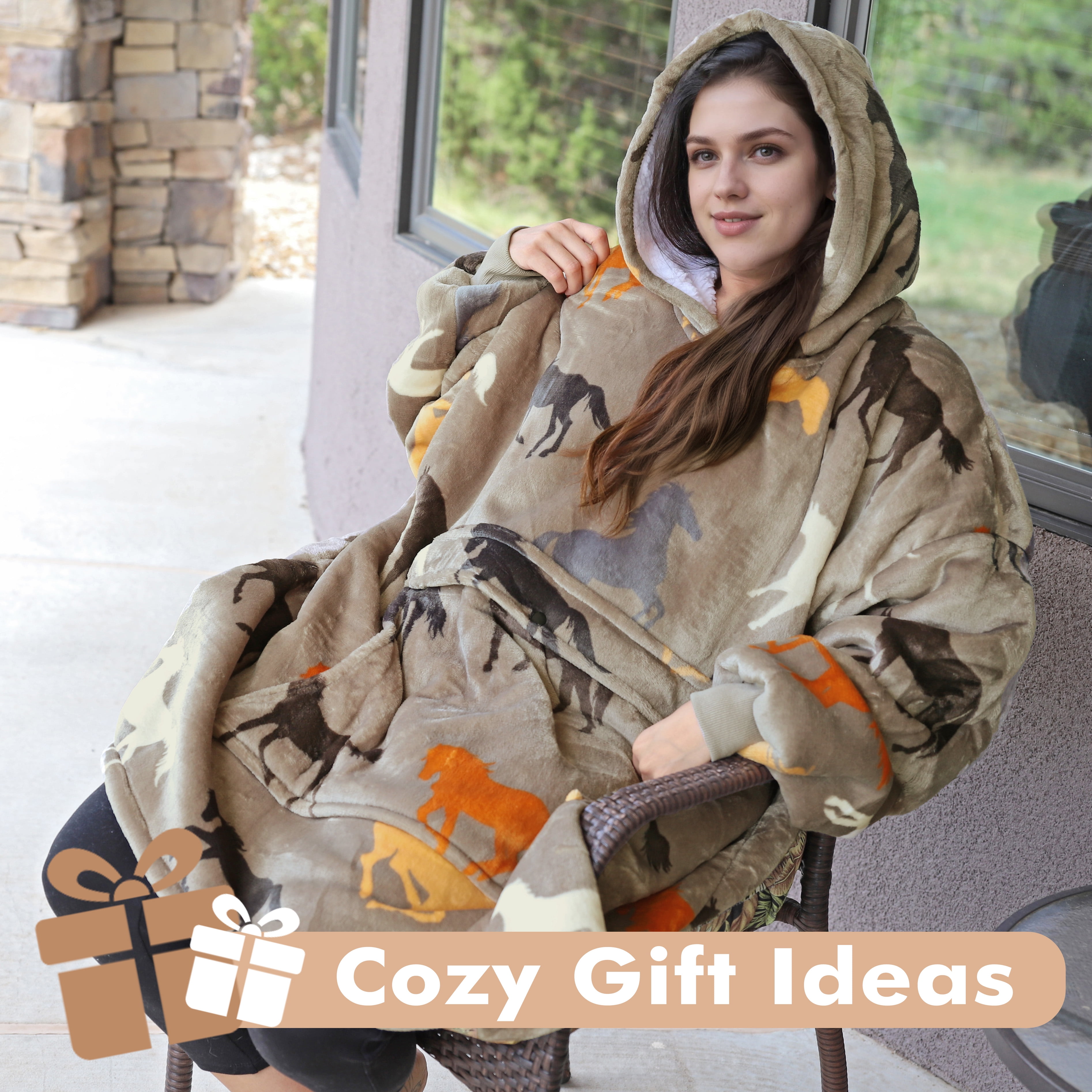 Tirrinia Oversized Blanket Hoodie, Wearable Fluffy Sherpa Blanket, Cozy Sweatshirt Blanket Gift for Adult Women Men Girlfriend