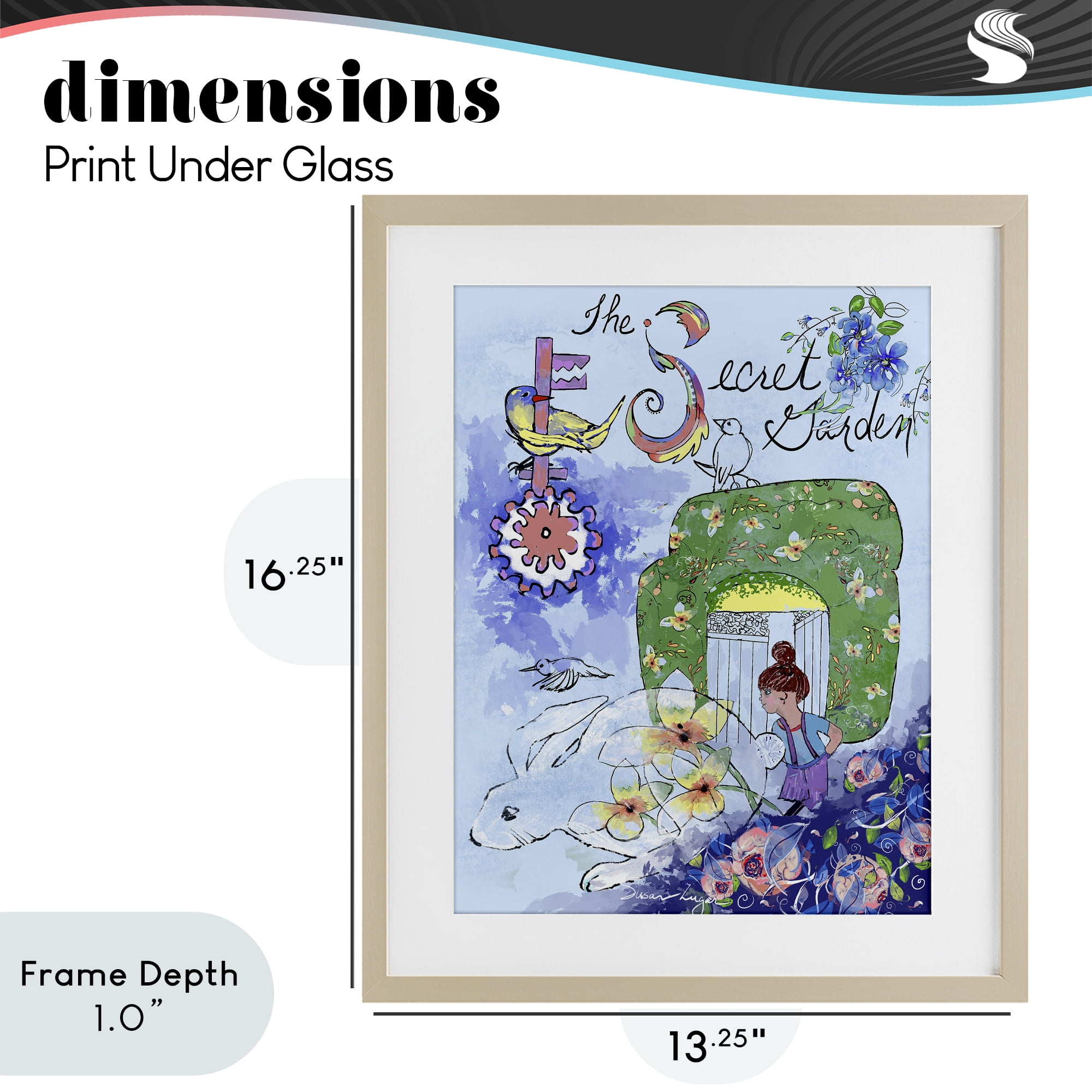 Stupell Industries Secret Garden Folk Illustration Birch Framed Print Under Glass, design by Susan Lugar