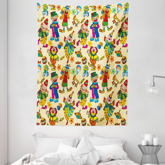 Nursery Tapestry, Cute Owls on Branches Colorful Happy Animals with Flowers Adorable Design, Wall Hanging for Bedroom Living Room Dorm Decor, 60W X 80L Inches, Sky Blue Multicolor, by Ambesonne
