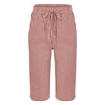 thumbnail image 4 of Capri Pants for Women Elastic Waist Striped Casual Short Pants Loose Cotton and Linen Shorts, 4 of 6