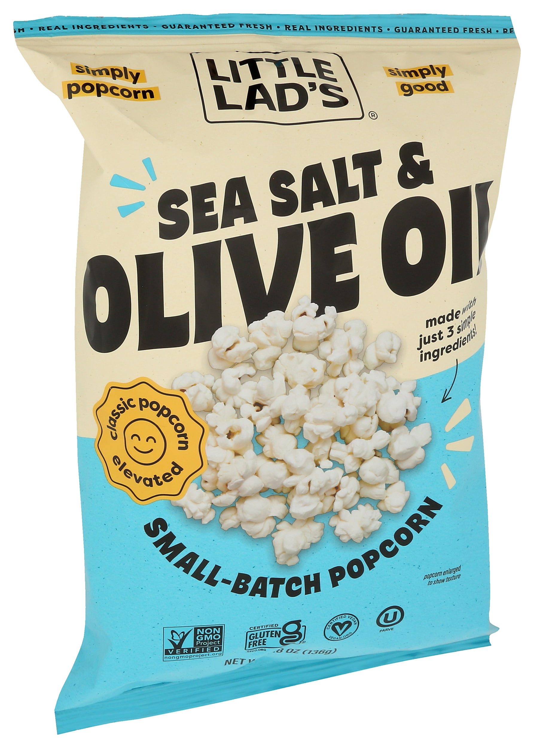 Pack of 6, Little Lads Sea Salt & Olive Oil Popcorn, 4.8 oz