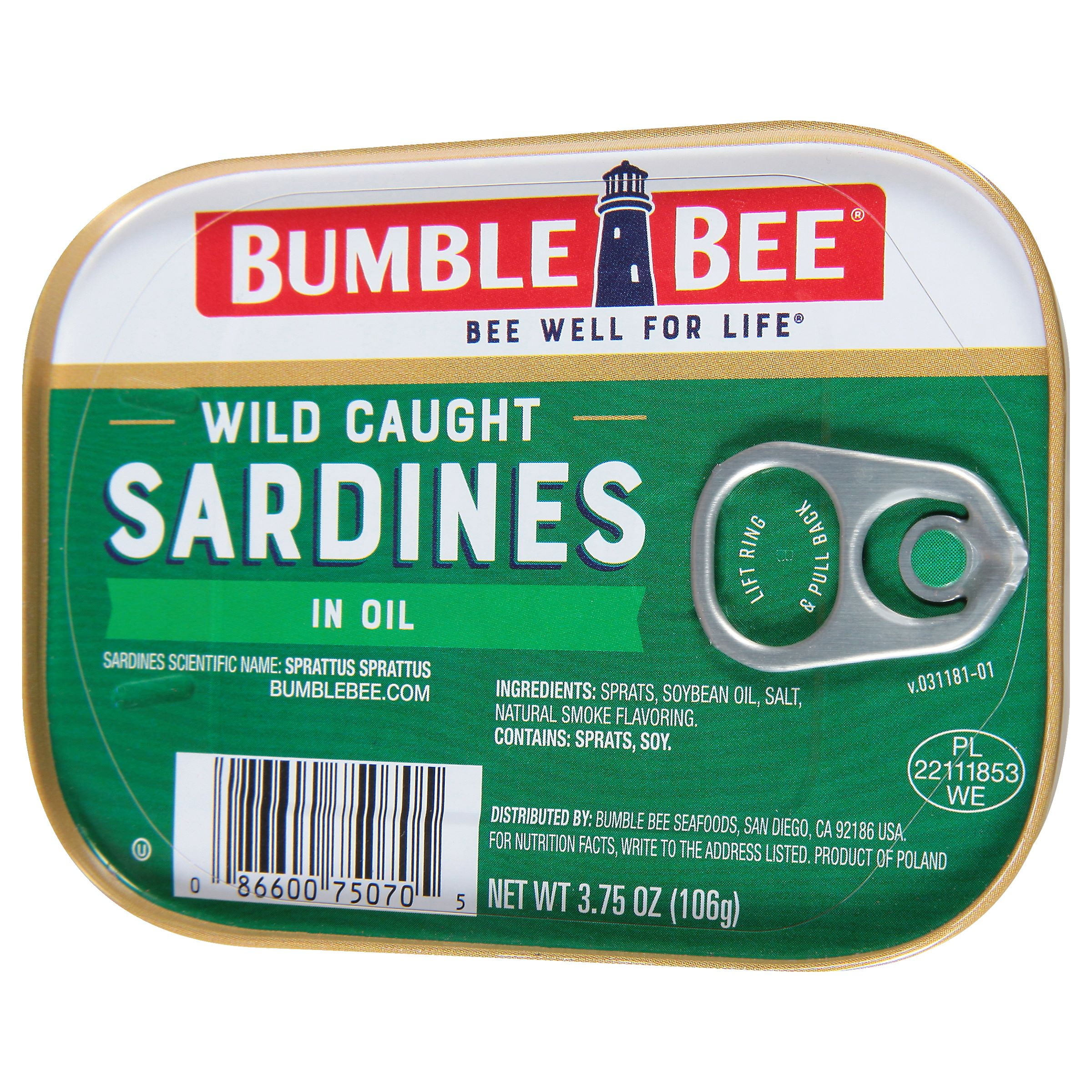 (2 pack) Bumble Bee Wild Caught Sardines in Oil, Gluten Free, 13g Protein Per Serving, Ready to Eat, Shelf Stable Tin Can, 3.75 oz
