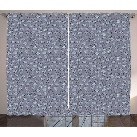 Ladybug Curtains 2 Panels Set, Floral Ornamental Bugs Best of Luck Insects of Nature with Leaf Patterns, Window Drapes for Living Room Bedroom, 108W X 96L Inches, Purple Grey Pale Blue, by