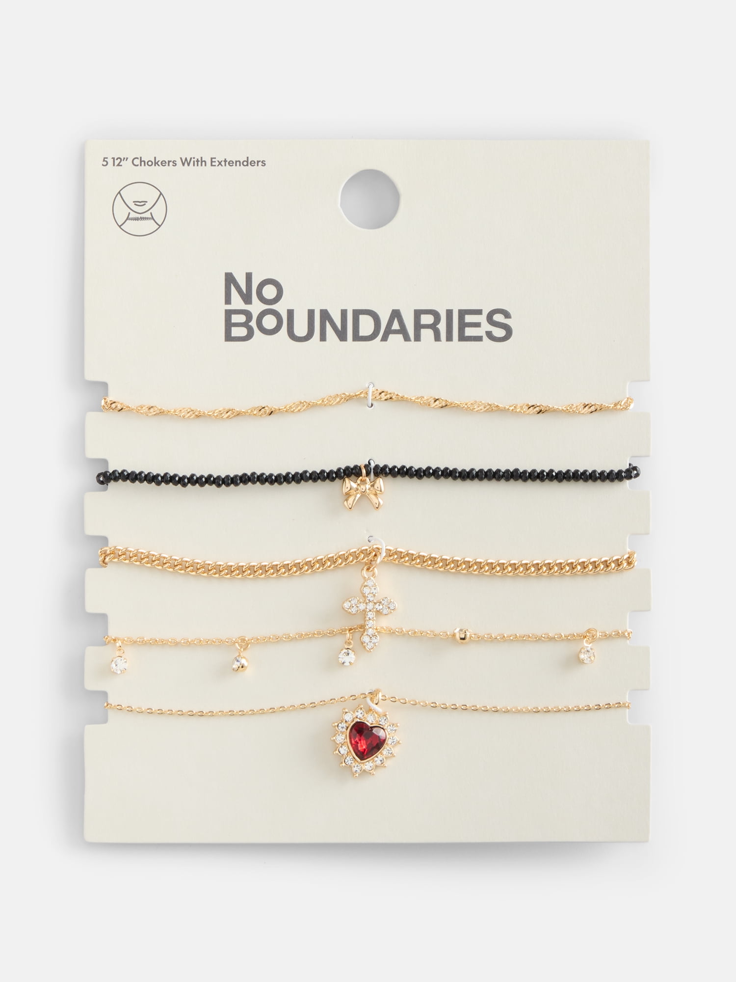 No Boundaries Women's Gold Tone Choker Necklace Set, 5 Piece
