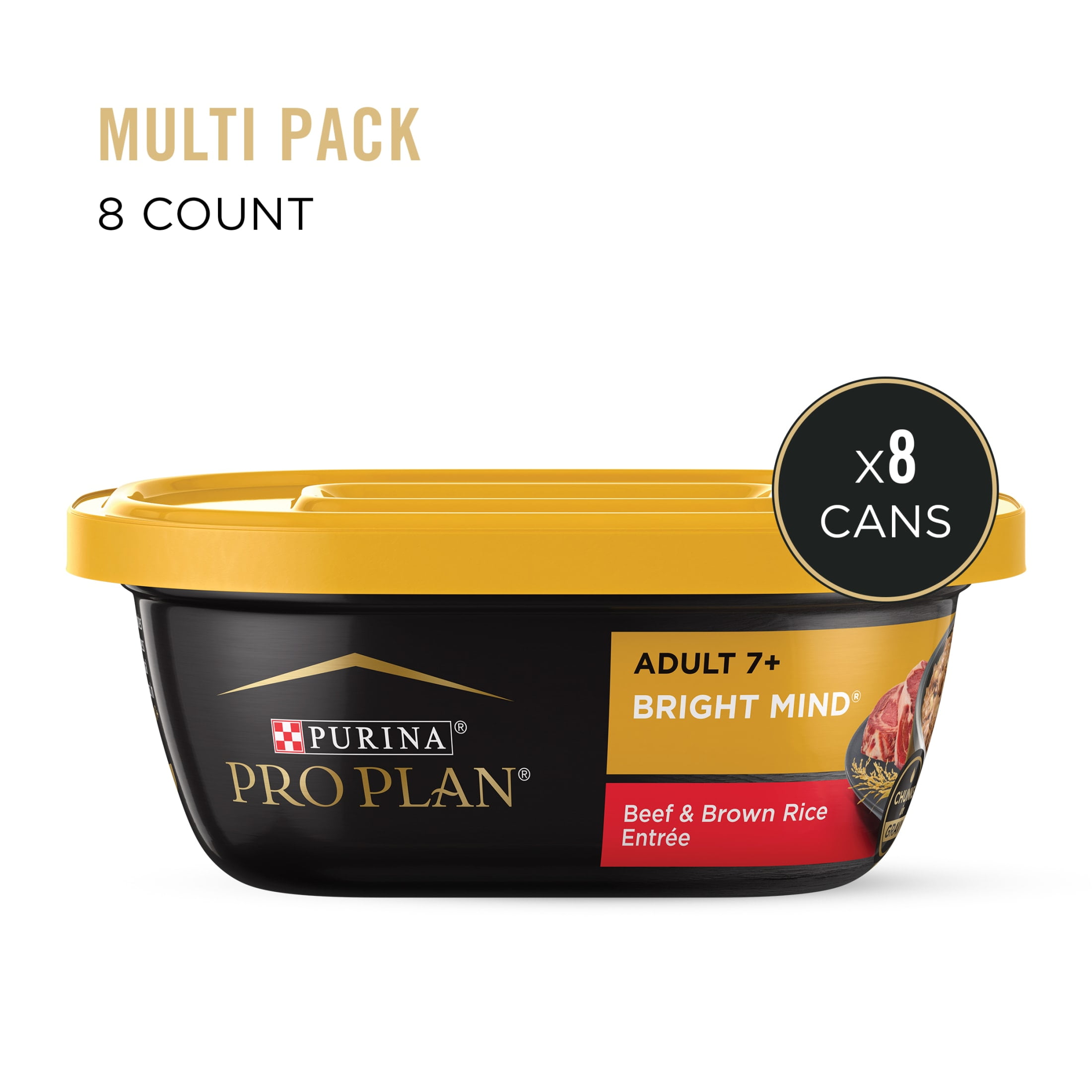 Purina Pro Plan Bright Mind Wet Dog Food, High Protein Soft Beef & Brown Rice, 10 oz Tub