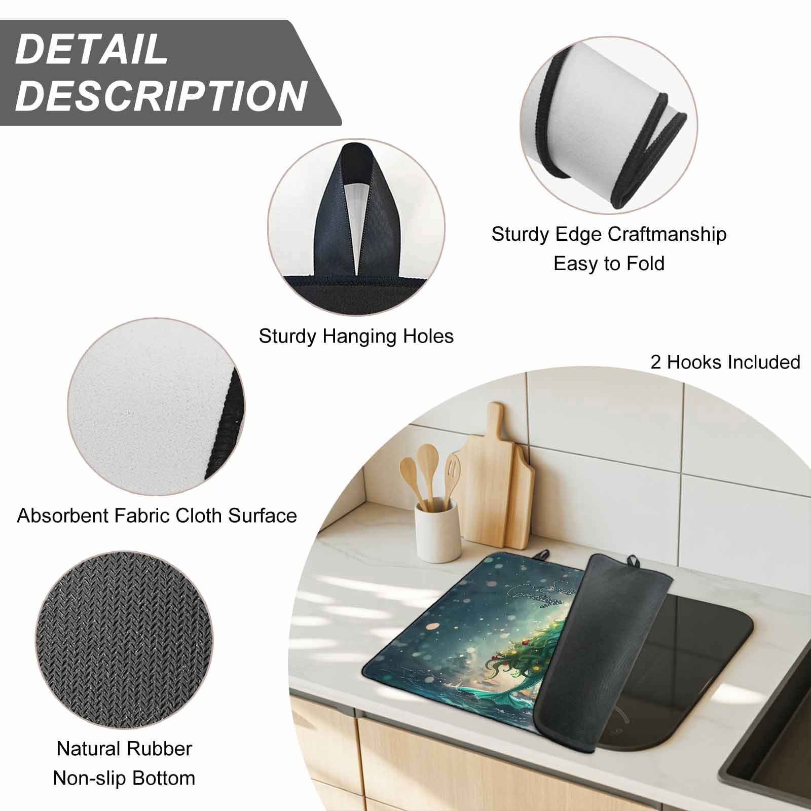 Coastal Christmas Stove Top Cover for Electric Stove, Heat-proof & Non Slip Glass Top Stove Cover Protector, Xmas Pine Tree Ocean Beach Green Kitchen Flat Cooktop Rubber Mat 24x21 Inches
