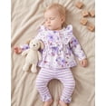 thumbnail image 4 of 12 Months Baby Girls Clothes 18 Months Girls 2PCS Floral Outfits Set Toddler Girls Long Sleeve Flower Top Stripe Pants Clothing Set Purple, 4 of 6