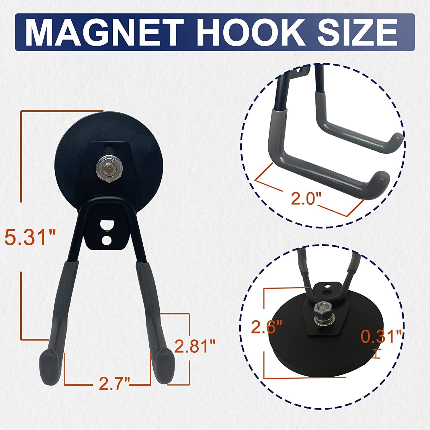 JJEAN-Strong Magnetic Hooks, 22Lbs Garage Magnet Hooks Utility Hooks Heavy Duty for Hanging Yard Tools Extension Hose Power Tools Workshop Organization Outdoor Indoor