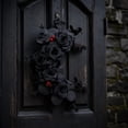 thumbnail image 5 of Cififendec Halloween Crescent Black Rose Wreath, 13.77"×9.05", Artificial Eucalyptus Red Berry Moon Shaped Hanging Ornament for Front Door Porch Farmhouse Spooky Wall Decor, 5 of 5