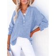 thumbnail image 2 of Womens Casual Button V Neck Long Sleeve Shirts Oversized Solid Blouses Tops  Blue 4XL, 2 of 5