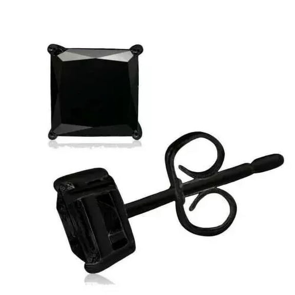 2Ct Princess Cut Black Diamond Natural Moissanite Stud Earrings 14K Black Gold Plated